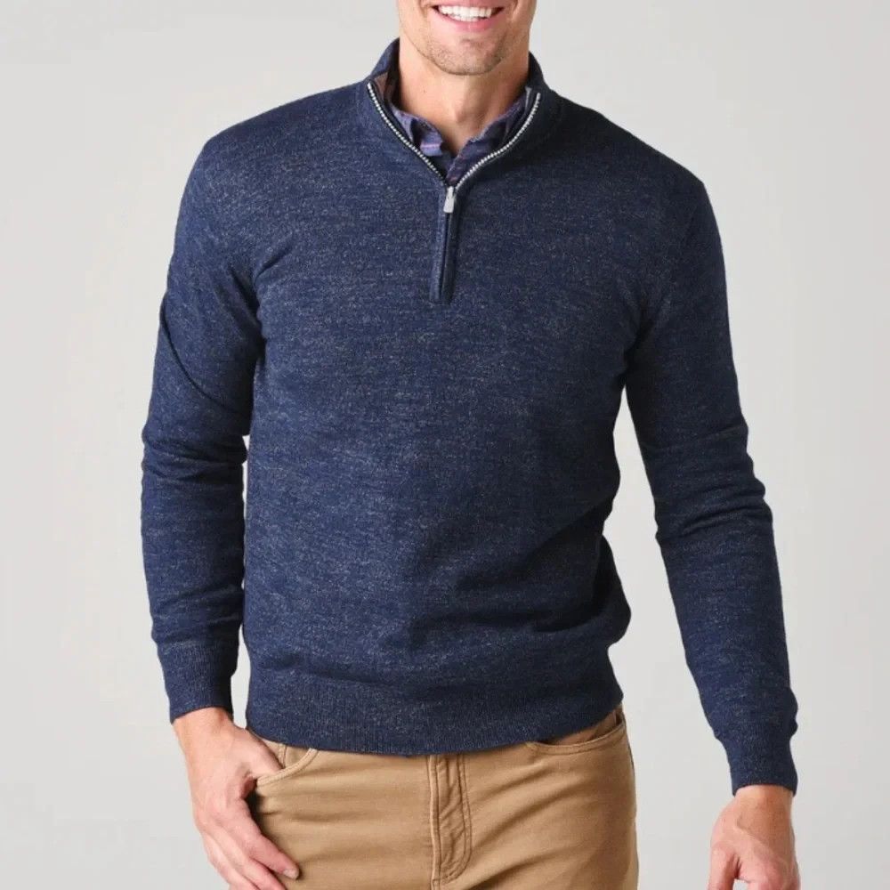 Faherty Sconset 1/4 Zip Cotton/Cashmere Sweater L Preppy Coastal Grandpa Travel